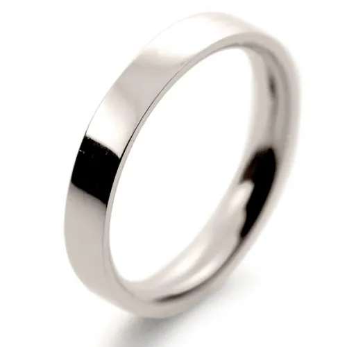 Flat Court Medium -  3mm (FCSM3 W) White Gold Wedding Ring